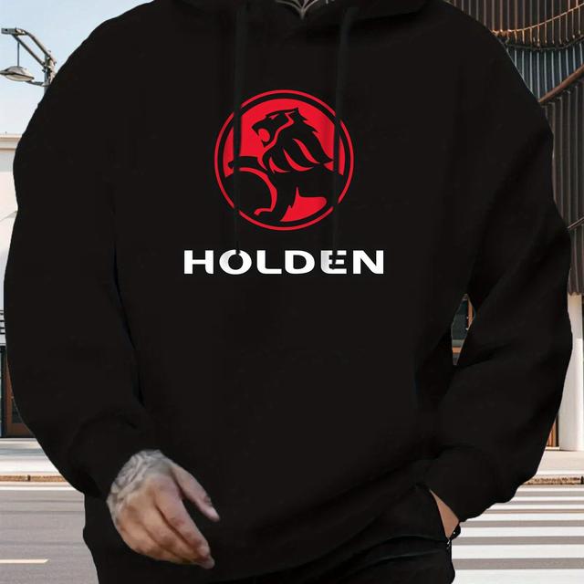 TEMU Men's Fleece-lined Graphic Hoodie - Warm Winter Pullover With Geometric Print, Loose Fit Casual Sweatshirt, Machine Washable Black & White Outdoor Apparel, Sweater Hoodie, Durable Fabric