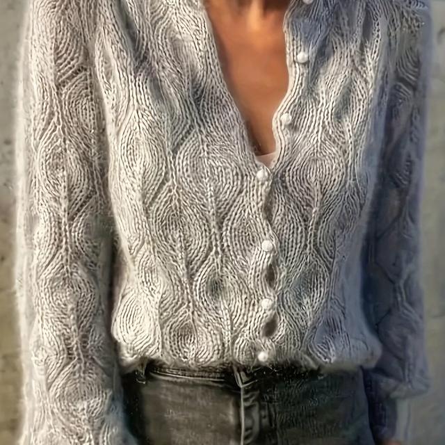 TEMU Elegantes graues Cardigan mit Rundhalsausschnitt und langen Ärmeln, für Herbst, Büro, Party und gesellschaftliche Anlässe, mit einem reinen Perlenknopf-Design für bequeme Tragbarkeit