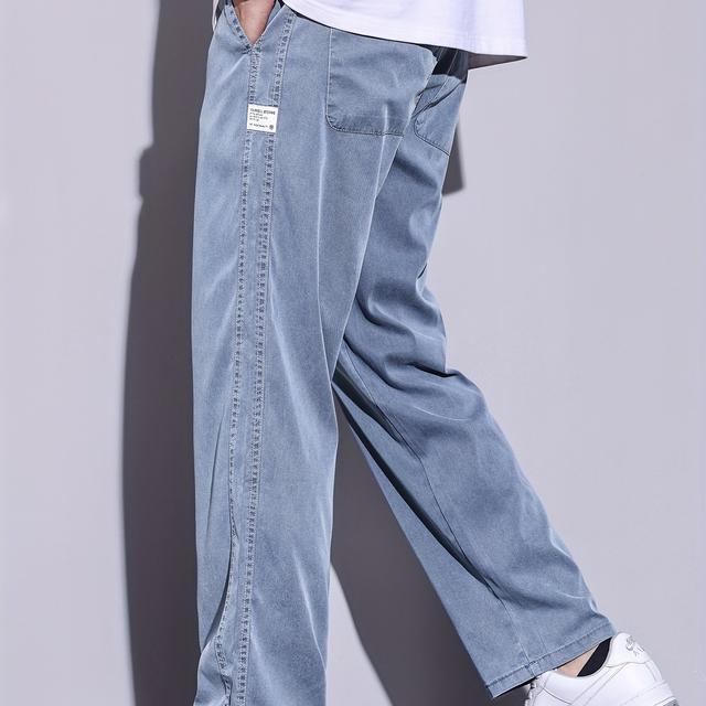 TEMU メンズ夏用カジュアルパンツ - アイスファイバー生地、軽量2025新作スタイル、ルーズストレートレッグ、おしゃれで多用途なメンズトラウザー