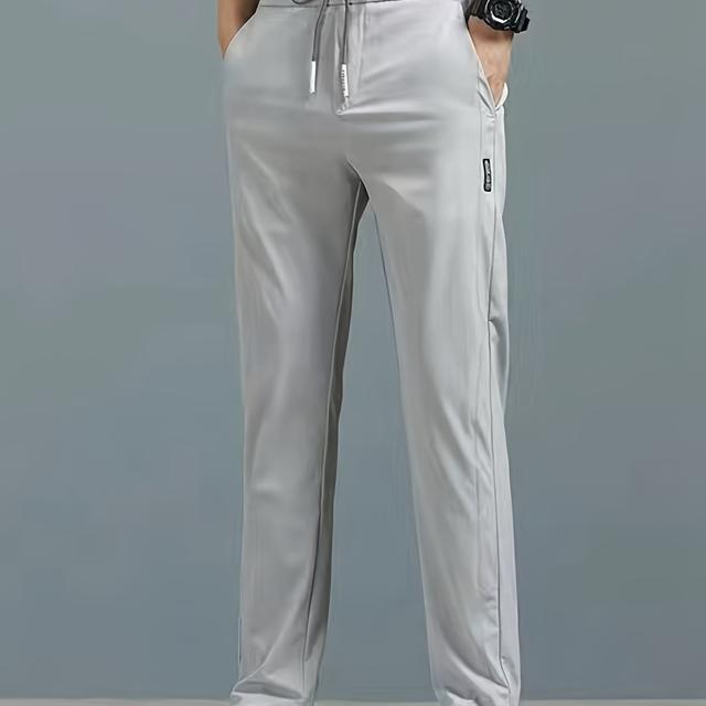 TEMU メンズサマージョガーパンツ - 軽量通気性速乾ポリエステル、韓国スタイルストレートカット＆サイドポケット付き、無地カジュアルアウトドアランニング・ゴルフ・ビーチ用ジョギングパンツ、ブウェア