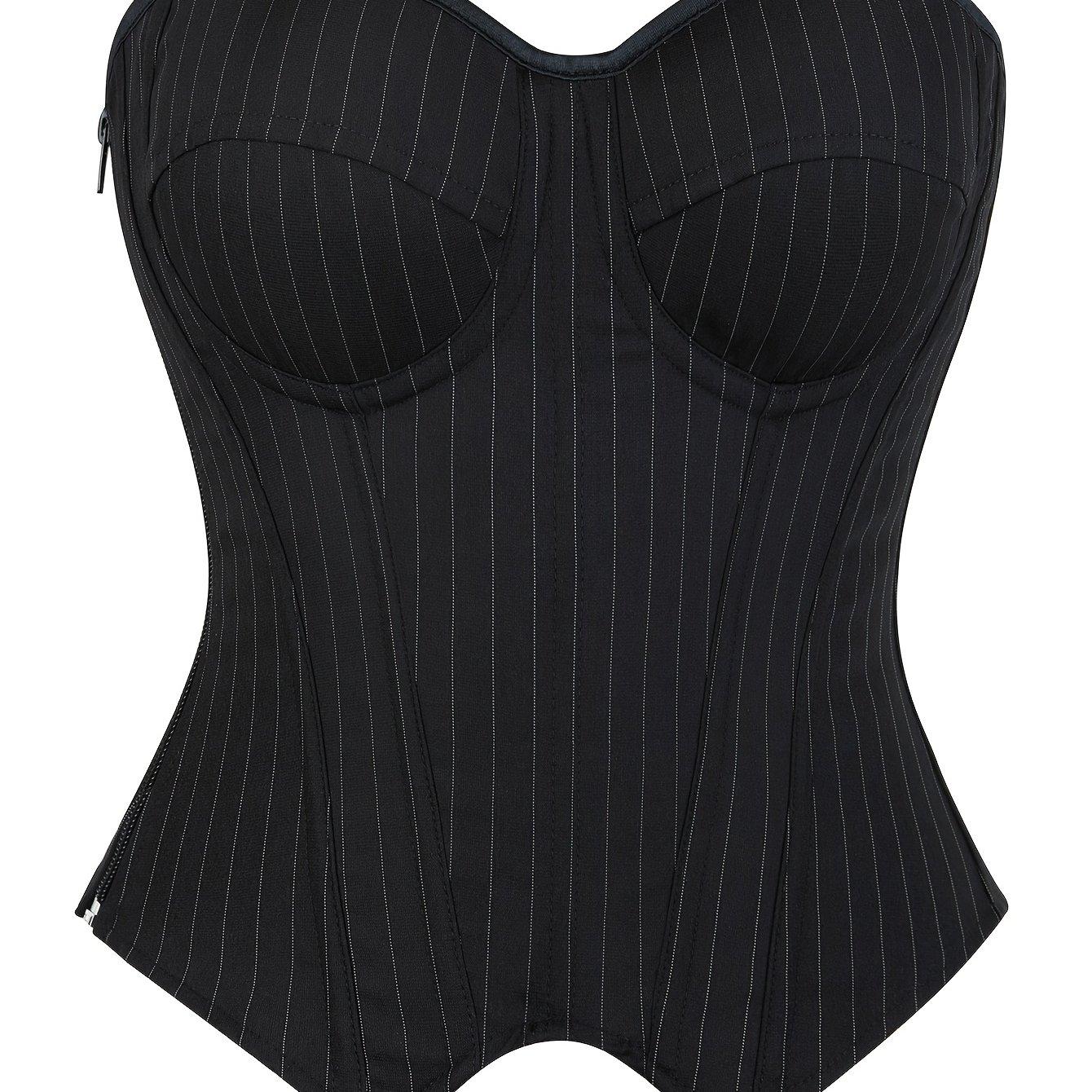 TEMU Corset Top Stripes, Cup-integrated, Strapless, Women's Bodycon Bodice, Push-up,, Figure-hugging, Court-style Shapewear, Outerwear Boned Corset