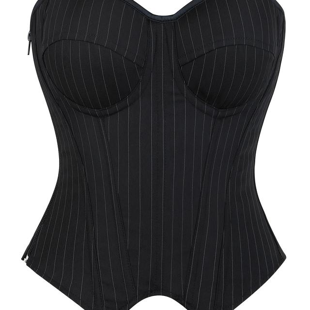 TEMU Elegant Striped Corset Top For Women, Strapless Bustier With Built-in Bra Cups, Slimming Shapewear, Polyester And Elastane, Hand Washable