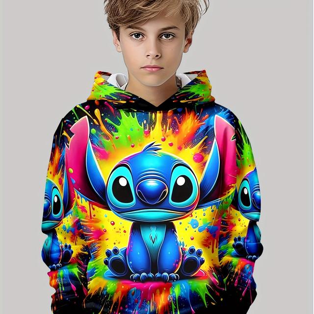 TEMU Stitch & Hoodie For - Vibrant Rainbow Design, Machine Washable, Cozy Pullover With Drawstring Hood, Outdoor Play, Festivals, And Birthday Gifts, Hoodie | Vibrant Hoodie | Polyester Hoodie, Hoodie