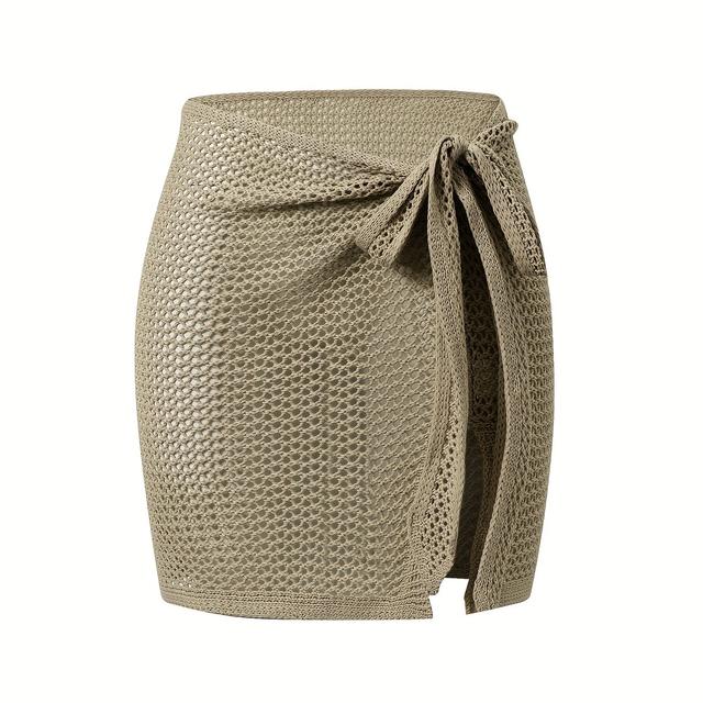 TEMU Women's Sexy Tie-back Knit Skirt - Classic Solid Color, Casual Hollow-out Design, Spring/summer Vacations