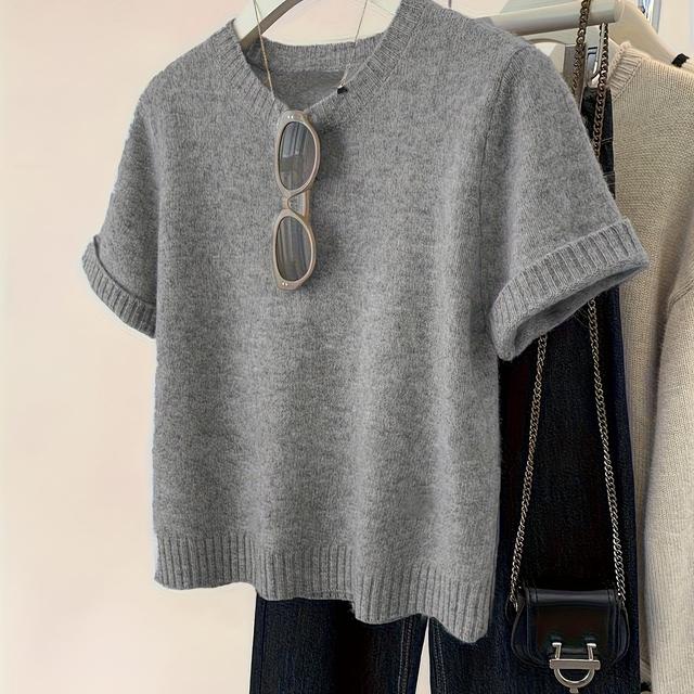 TEMU Blusa Casual Elegante para Mujer - Camisa Holgada con Cuello Redondo, Blusa de Oficina y Diaria en Colores Neutros - Todo-Temporada, Detalles Acanalados, Tejido No Transparente, Elasticidad Media