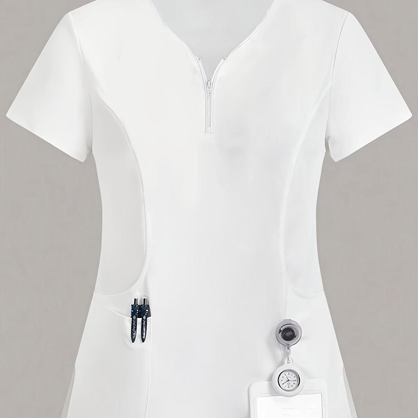 TEMU White Short-sleeve V-neck T-shirt, A Stylish Top For Women's Work Attire, Perfect For Casual