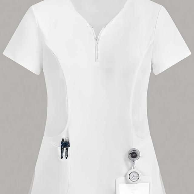 TEMU White Short-sleeve V-neck T-shirt, A Stylish Top For Women's Work Attire, Perfect For Casual