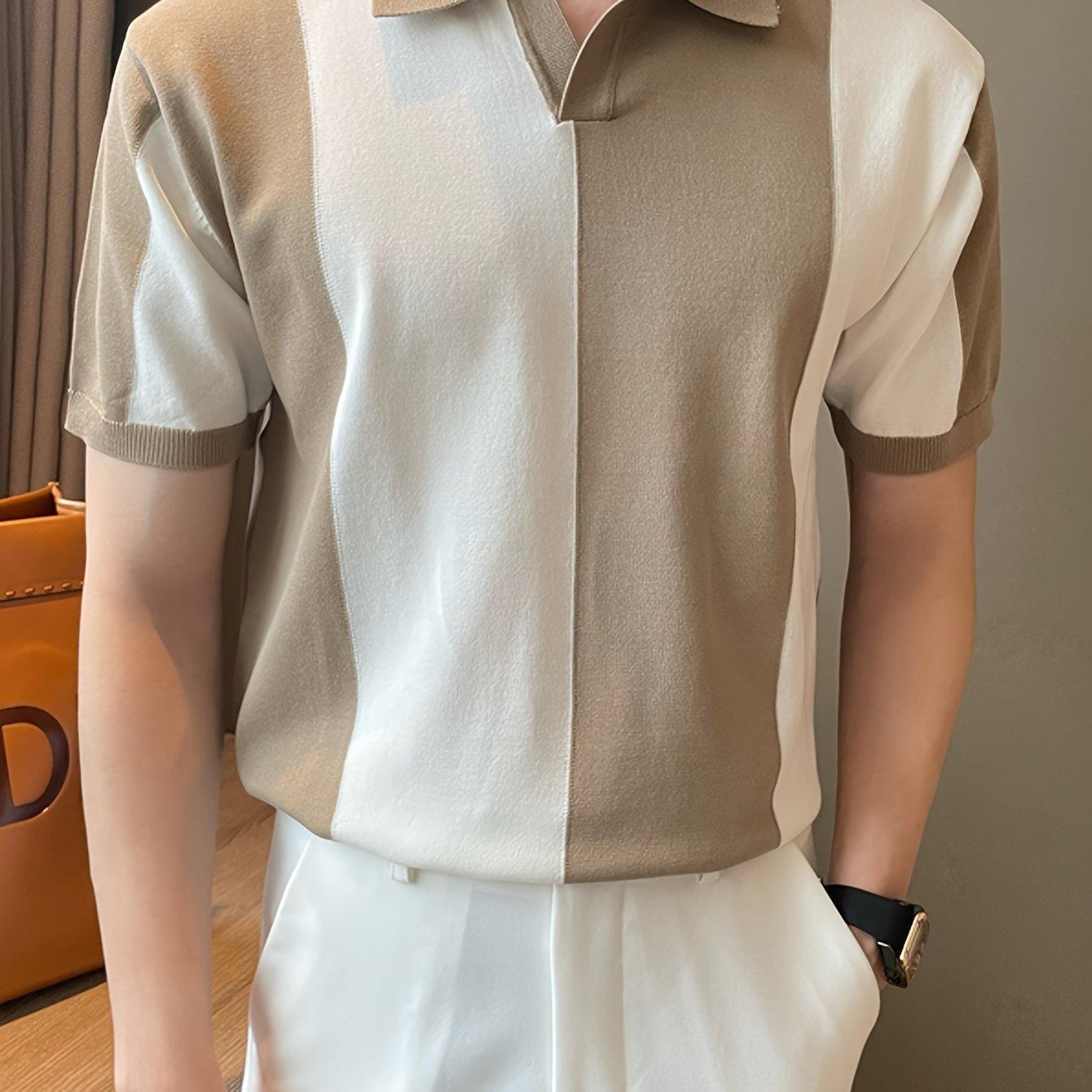 TEMU Men's Business Casual Short-sleeve Knit T-shirt, Fashionable New Summer Breathable Top Pullover Shirt