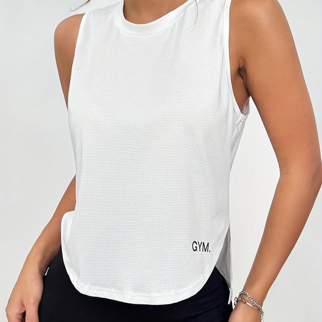 TEMU Women' Sporty Casual Sleeveless Tank Top Letter Print - 100% Polyester, Breathable & Moisture-wicking, Round Neck, Machine Washable For Workout & Casual Attire