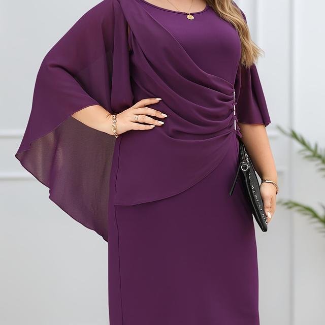 TEMU Plus Size, NEM433-Tiefviolett Damen Elegantes Chiffon Partykleid in Übergröße