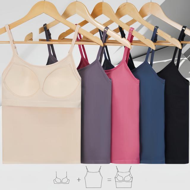TEMU Set mit 5 Damen Camisolen, dick, weich und bequem, mit integrierter Polsterung, verstellbaren, dünnen Trägern, perfekt für Herbst- und Winter-Layering und Freizeitkleidung.
