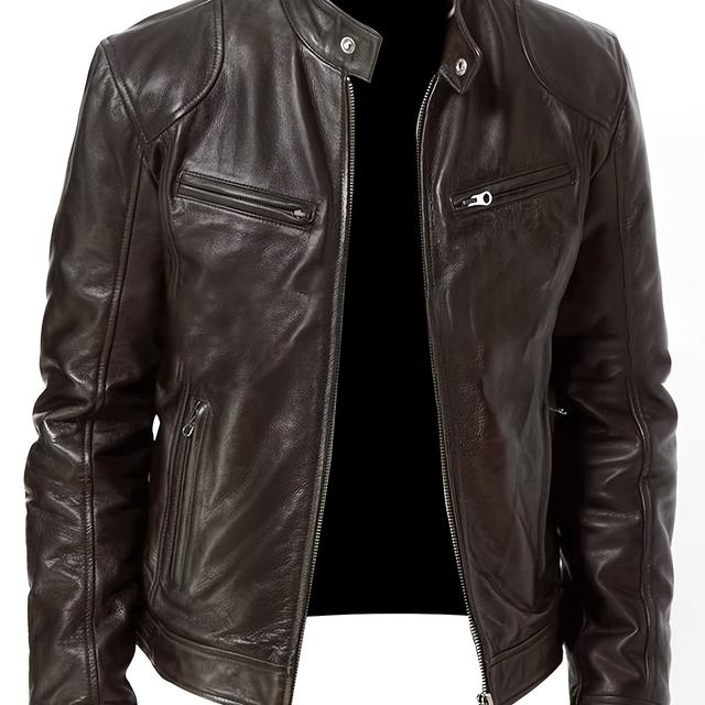 TEMU Men's Jacket For Spring And Autumn, Trendy Motorcycle Style, Slim Fit, Look, Stylish For Outdoor Wear