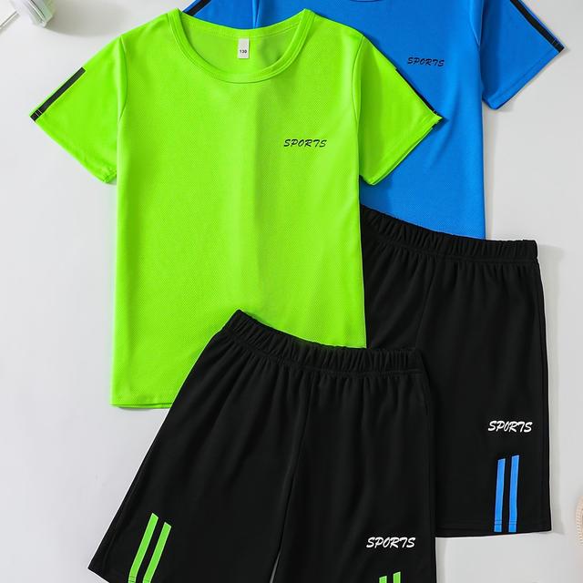 TEMU New Summer -dry Clothing For Boys, Spor7s Print 4pcs Set, For Outdoor