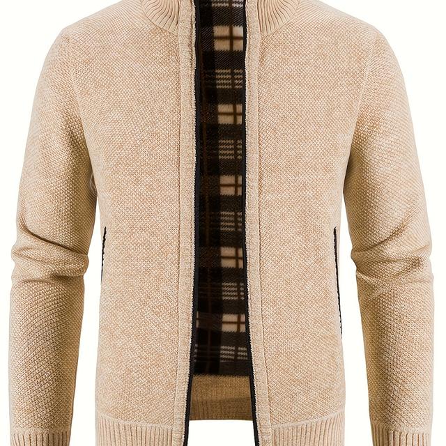 TEMU 8-color, Autumn/winter Thickened Stand Collar Knit Sweater Jacket, Men's High Neck Warm Zipper Sweater Outerwear