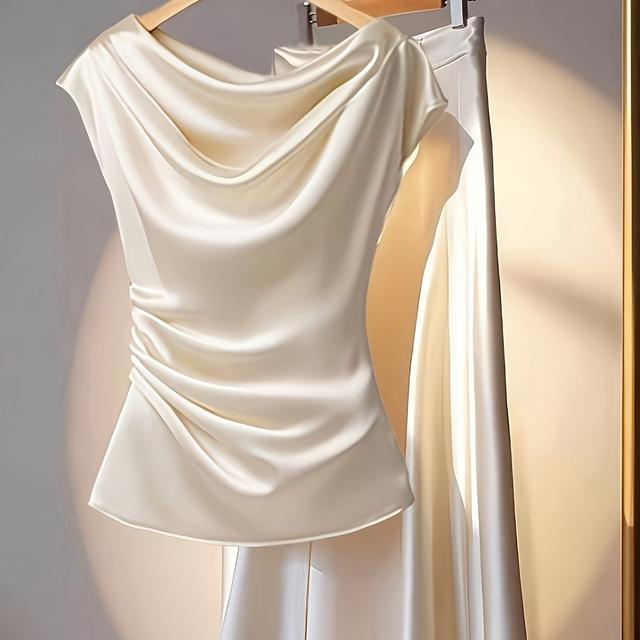 TEMU Elegant Women' Color Shirt And Skirt Set