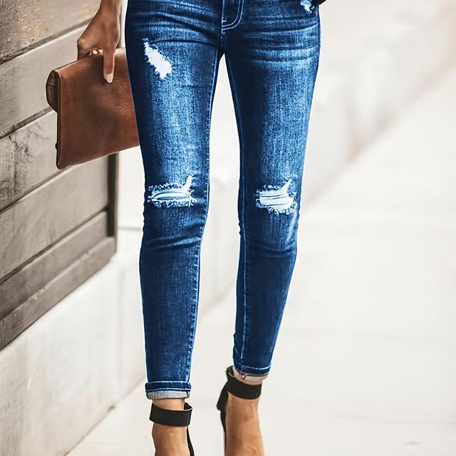 TEMU 25AW Damen Elastische Vintage Vielseitige Lässige Stilvolle Elegante Mid-Rise Maschinenwaschbare Strapazierfähige Multifunktionale Skinny Pocket Ripped Cropped Jeans für Street Fashion.
