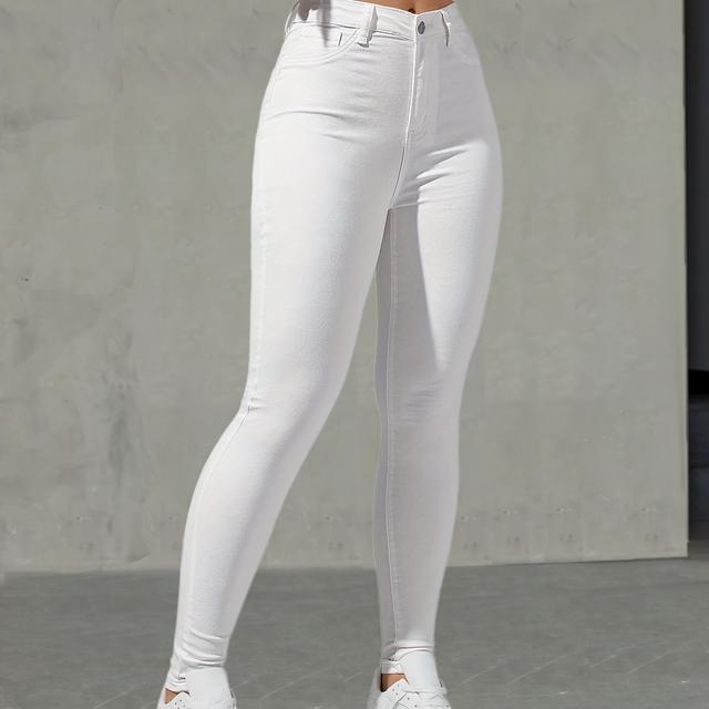 TEMU White Fashion Slim-fit Stretch Denim Skinny Pants