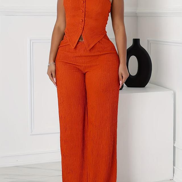 TEMU 2025 Irregular Twist Hot Top Women's High-waisted Flowy Pants 2pcs Set