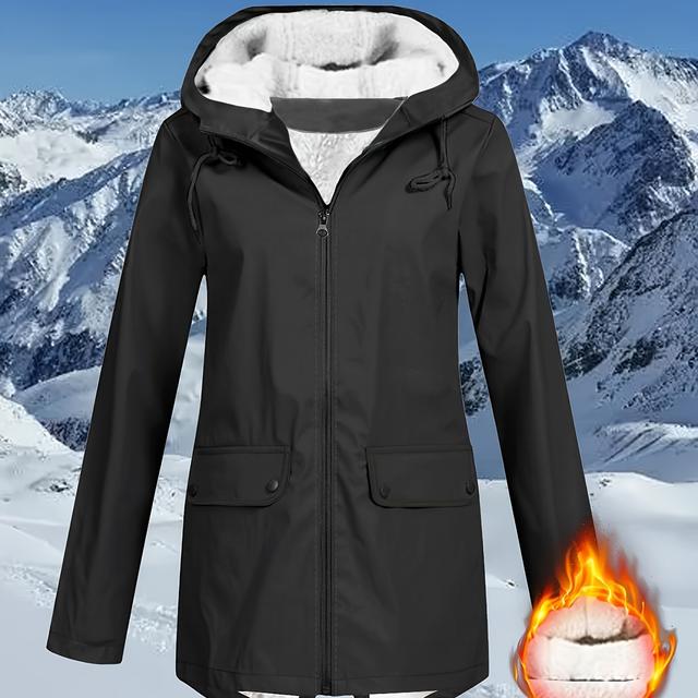 TEMU Plus Size, Autumn/winter Casual Solid Color Front Short Back Long Hem Jacket, Women's Winter Hooded Coat With Pockets
