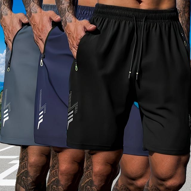 TEMU 3枚セットの男性用ドライアスレチックス - 通気性、ポケット付きのゆったりフィット、ジム、ランニング、バボール、カジュアルウェアに最適 - ブラック、ネイビーブルー、ダークグレー、ショーツ、スポーツアパレル、ウエストバンド、吸湿性ファ