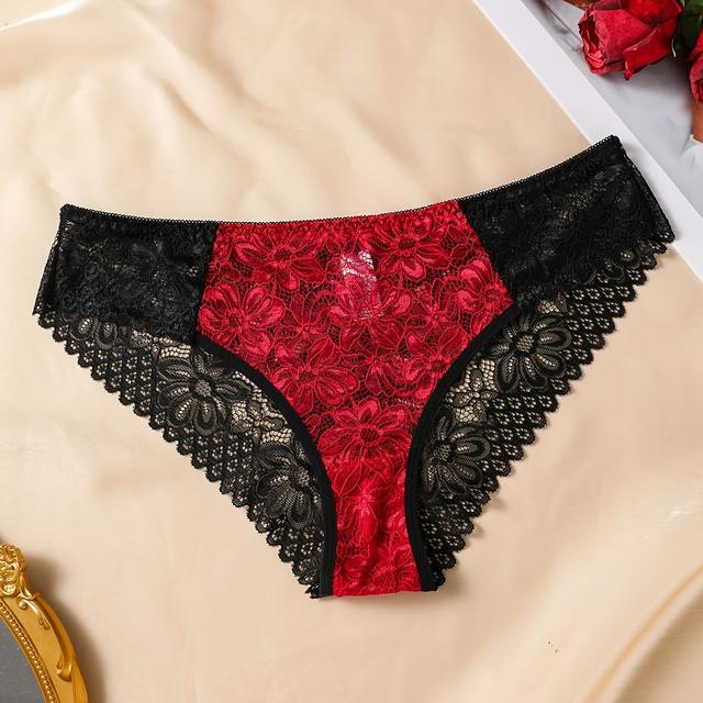 TEMU Dámské barevně blokované krajkové poloprůhledné prodyšné a pohodlné spodní prádlo