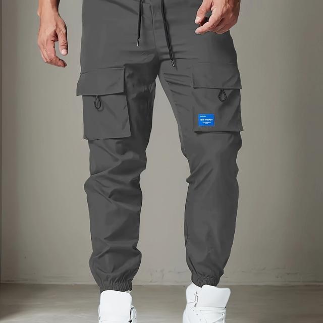 TEMU Pantaloni Cargo da con Multi-Tasche - Poliestere Resistente, Stile Street con Vita con Coulisse, per Uscite Casual, , Pantaloni da Lavoro