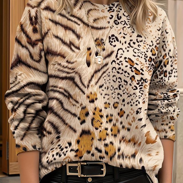 TEMU Damen Leichter Patchwork Pullover – Ganzkörperdruck Rundhals Langarm Bluse, Casual Elegante Patchwork Pullover für Alle Jahreszeiten, Ganzjährig , Handwäsche & Chemisch Reinigbar