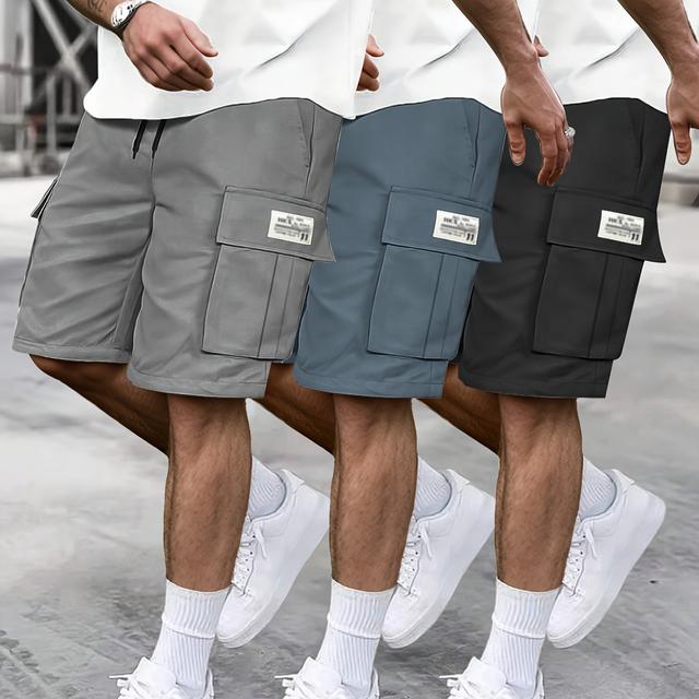 TEMU 1pc Men's Casual Cargo Shorts With Adjustable Drawstring Waist, Multiple Pockets, Solid Color, Polyester, Non-stretch Fabric, Wear, | Adjustable Waistband | Durable Fabric