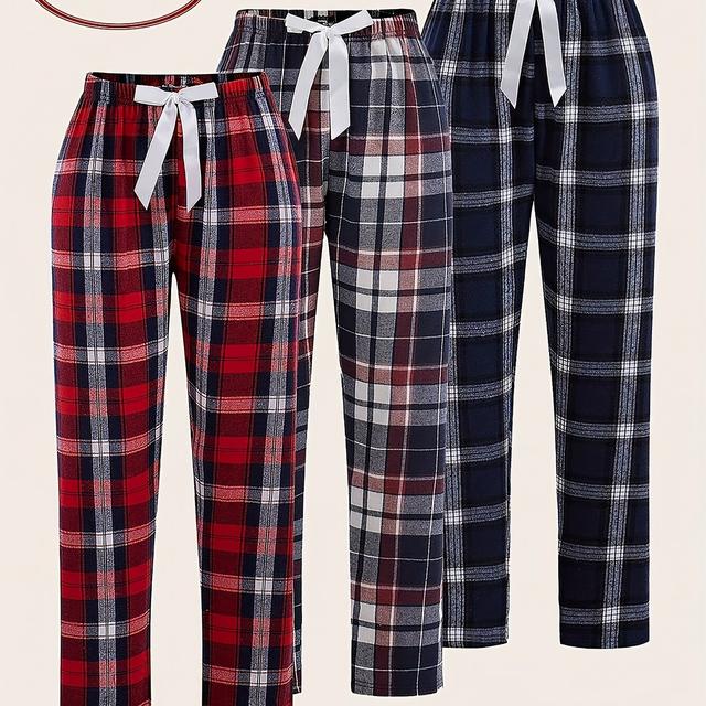 TEMU Kvinners 3- Rutete Sovebukse Sett med Sløyfe i Livet - & Løstsittende, Elastisk Midje, Maskinvaskbar