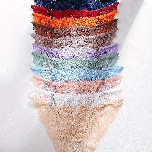 TEMU Lot de 12 culottes triangle basses en dentelle confortable pour femmes, style européen et américain.