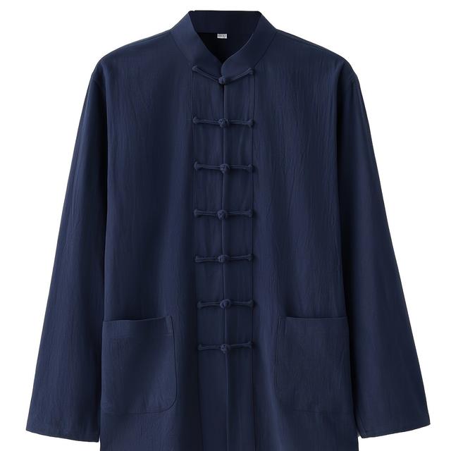 TEMU Camisa de Algodón Puro de Larga Estilo Tang Suit Casual para Hombres, Traje de Tai Chi Fu, Ropa China, Tallas Chinas, la Guía de Tallas con Atención