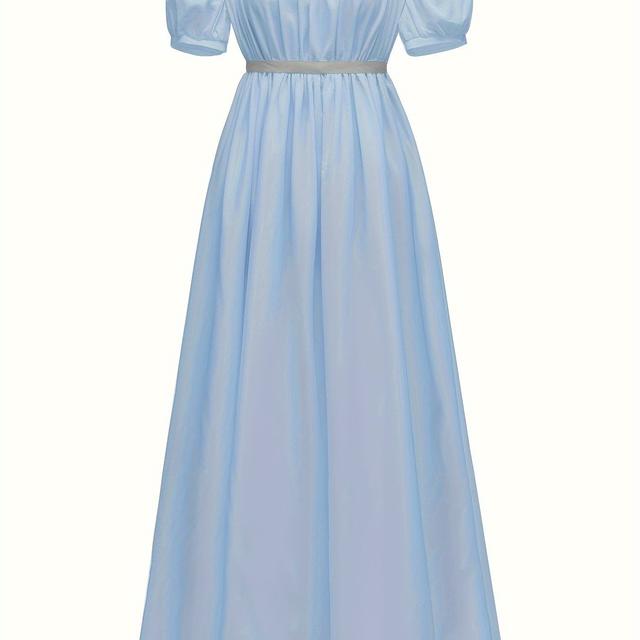TEMU Party Costume Dress - Regency Ball Gown With Train, Square Neck Short Sleeve A-line Silhouette, Victorian Era Outfit For (coronation Party, Historical Dance) - Hand Washable Vintage Dress