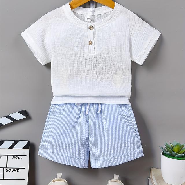 TEMU Conjunto de Top y Pantalones Cortos de Rayas, para Exterior