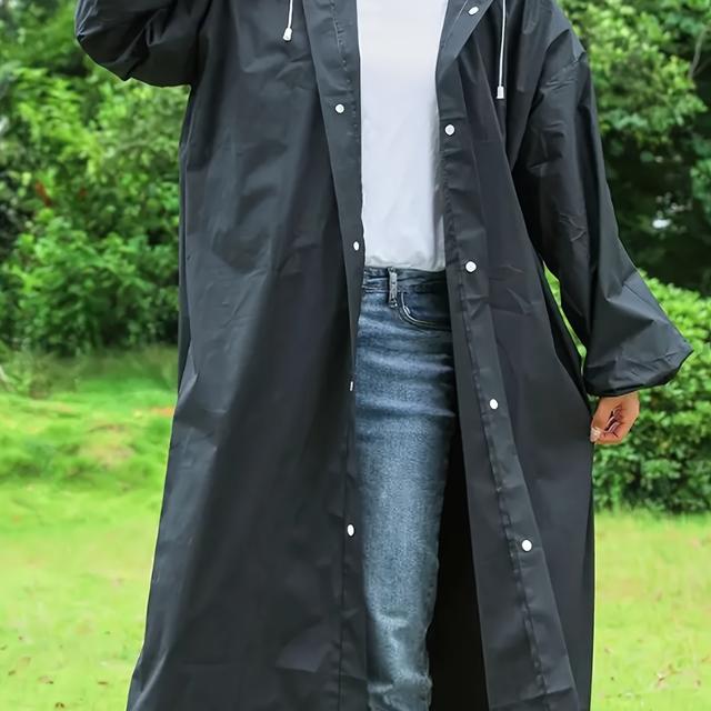 TEMU 1pc Thick High Quality Eva Raincoat For Adults - Windproof Full-body Hooded Rain Poncho With Drawstring, Long Sleeves, And Button Closure For Outdoor Travel, Cycling, And Hiking ()