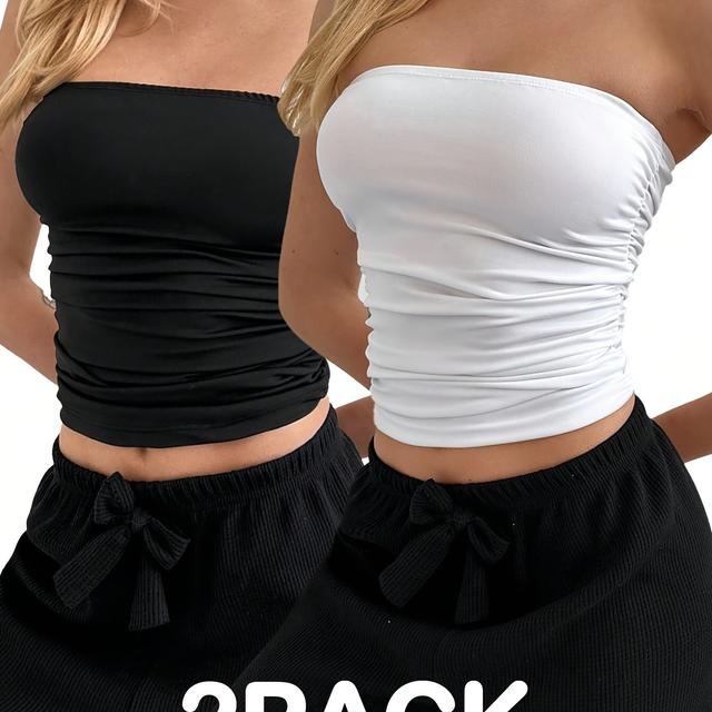 TEMU Damen Einfarbige 2-teilige Tube Top Trägerloser Crop Top