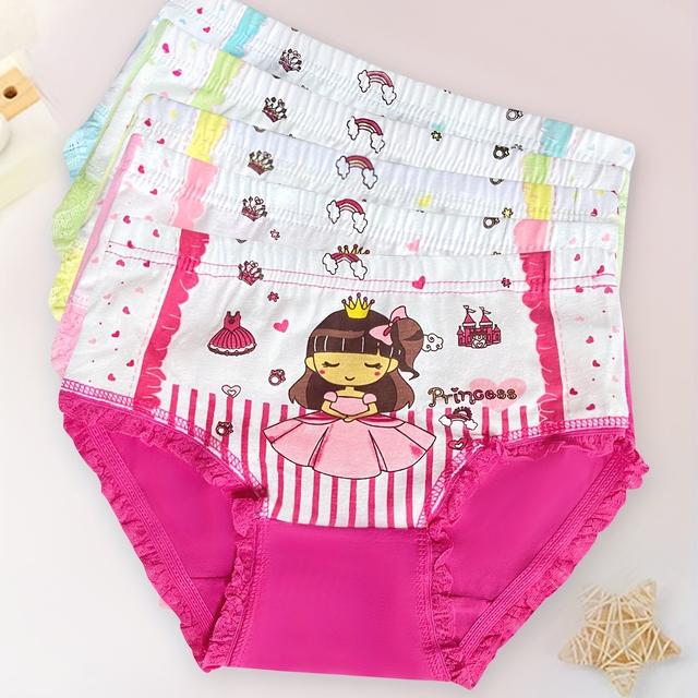 TEMU Lot de 5 paires sous-vêtements fille en coton triangle, culottes écolière motif cartoon pour filles. Shorts et slips