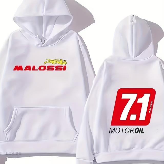 TEMU Malossi Men's Pink Hooded Sweatshirt - Casual Printed Streetwear With "71 Motor Oil" Graphic, Loose Fit, Polyester, Machine Washable