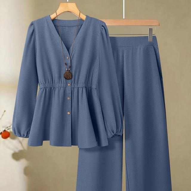 TEMU A Solid Color Long-sleeve Top And Pants Set, Easy And Stylish, Perfect For Autumn