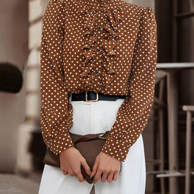 TEMU Women's Clothing 1pc Polka Dot Print Puff Sleeve Shirt, Commuter Fashion Elegant Top Ns702