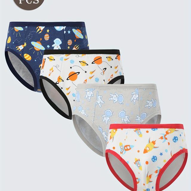 TEMU 4 шт. М'які милі трусики для хлопчиків з мультяшним принтом