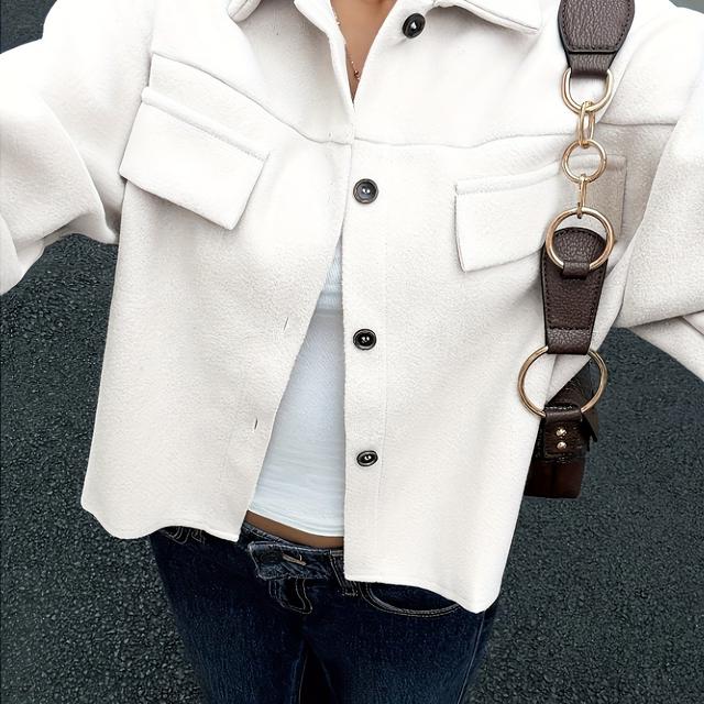 TEMU YY0904149 Veste courte à pour femmes, Haut style vêtement de travail décontracté, Veste, Veste chemise, Style printemps et automne