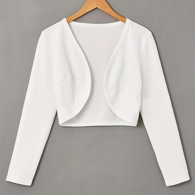TEMU Solid Color Open Front Crop Jacket, Versatile Long Sleeve For Spring & Fall, Women's Clothing