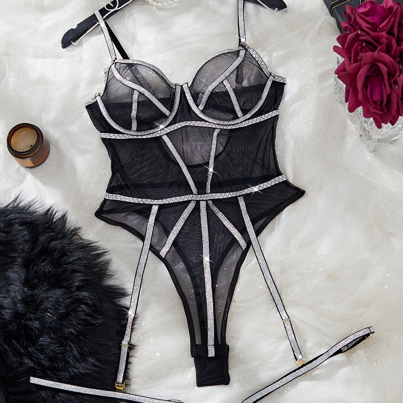 TEMU New European And Mesh Sexy Bodysuit With Leg Straps