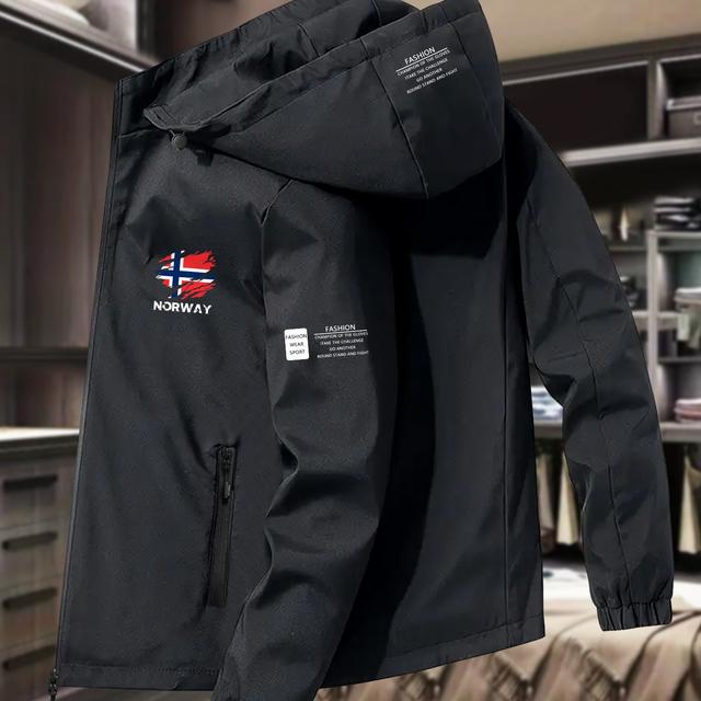 TEMU New Style Windbreaker Jacket For Men And Women With Flag Print, Windproof And Breathable Outdoor Mountaineering Apparel, Couple's Style, For Outdoor Wear And Home Cold Protection