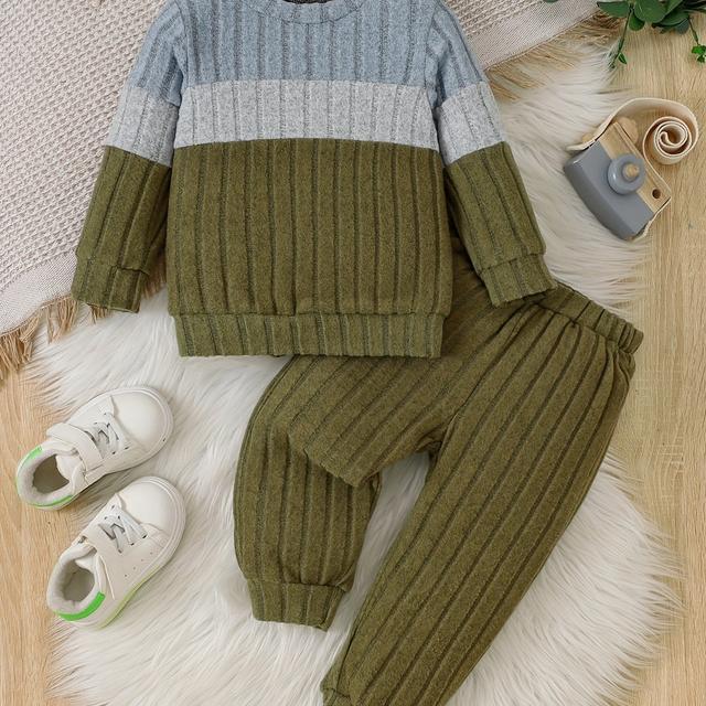 TEMU Boys' Two-piece Set: Round Neck Long Sleeve Sweatshirt And Pants, Warm Soft Comfortable For Autumn And Winter