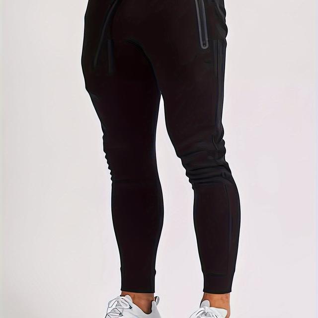 TEMU Solid Color Men's Long Pants For Running Training, Men's Casual Stretch Sports Pants For