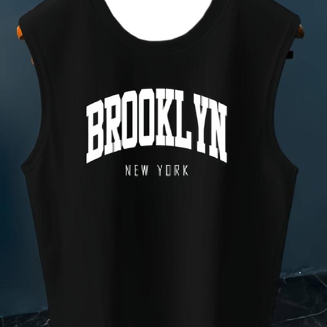 TEMU Men's Trendy New English Print Sleeveless Vest, Vest, Casual Comfortable Sleeveless, Suitable For Summer Fitness Training, Plus Size