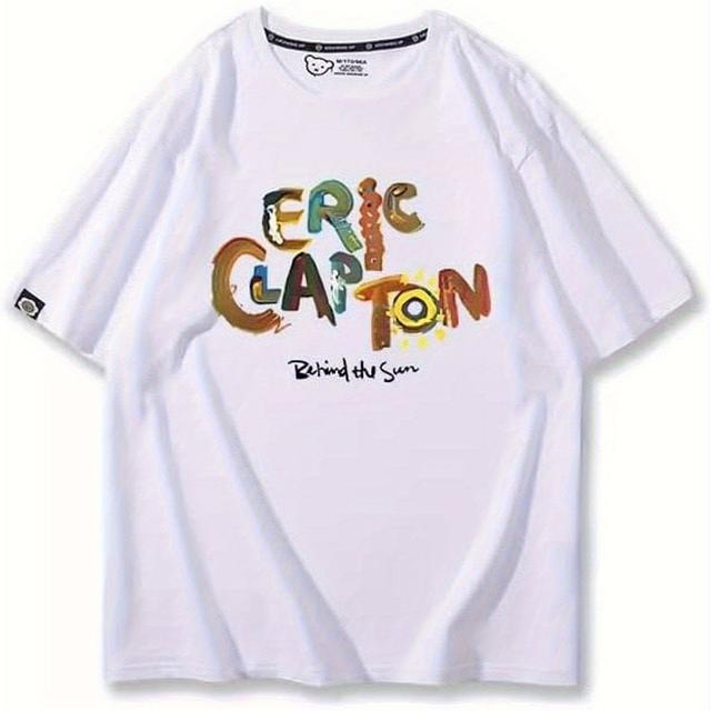 TEMU エリック・クラプトン・バンドTシャツロックパンク人気アメリカントレンディンスタイルミュージックTシャツメンズレディース夏服トップ半袖無地通気性ファッショナブルルーズラウンドカラー