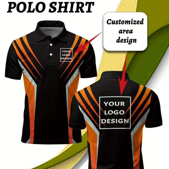 TEMU Custom Men's Plus-size Shirt - Personalized Logo Design On The Left Chest - Gradient Series, Sporty Clothing, Suitable For Everyday Wear, Comfortable And Refreshing, Plus Size