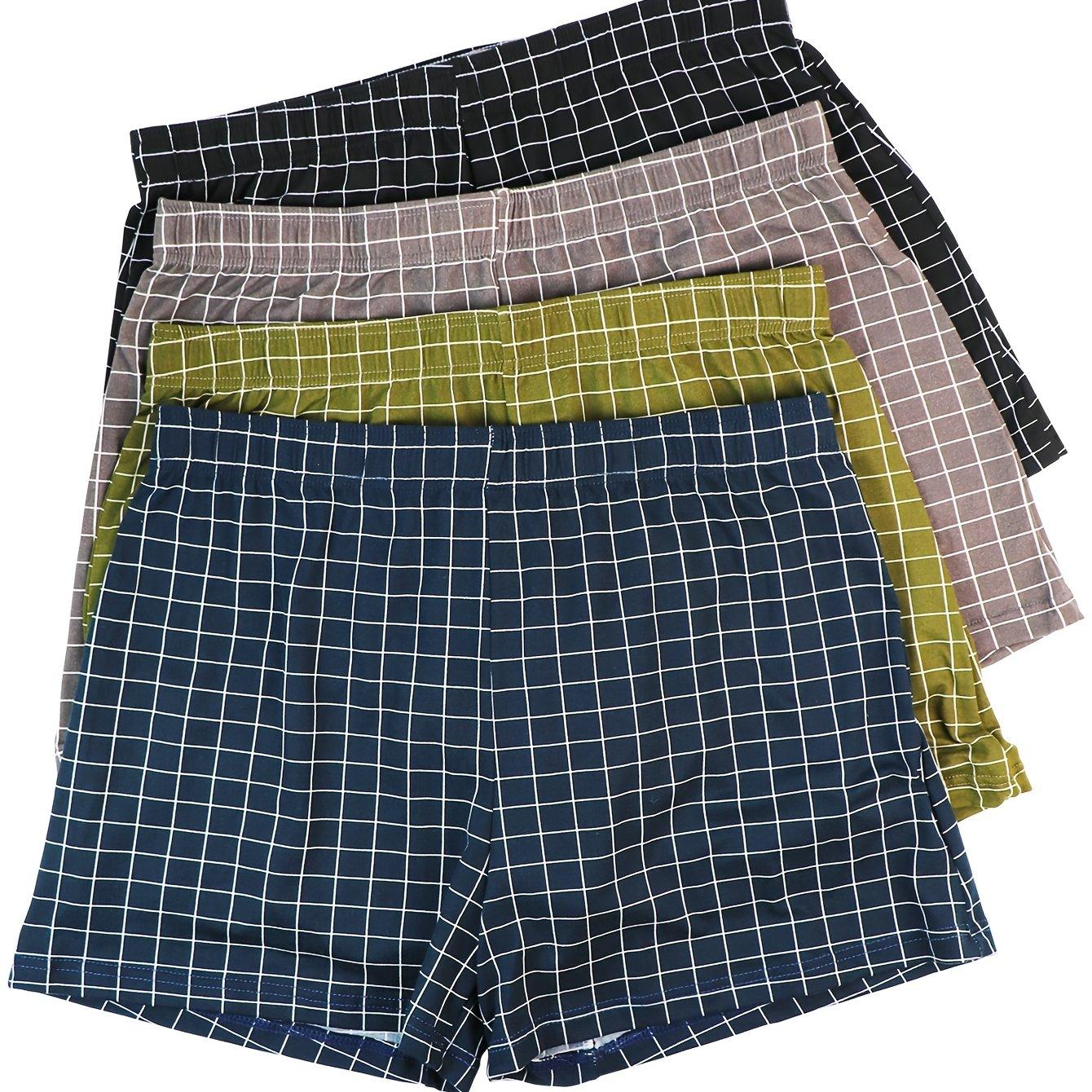 TEMU 4er-Set Herrenunterhosen Klassischer Karomuster Aro-Hosen Modische Trendige Herren Alltags-Lose Heimunterhosen Weich und Bequem Elastische Flache Winkel Shorts